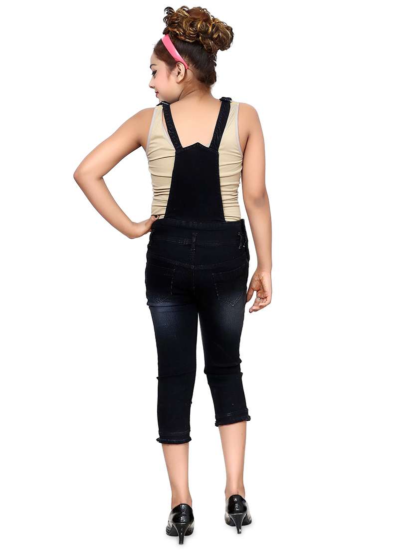 black solid denim square neck dungarees  - 19899671 -  Standard Image - 2