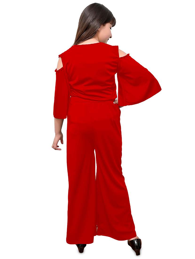 red solid cold shoulder full length jumpsuit - 19899740 -  Standard Image - 2