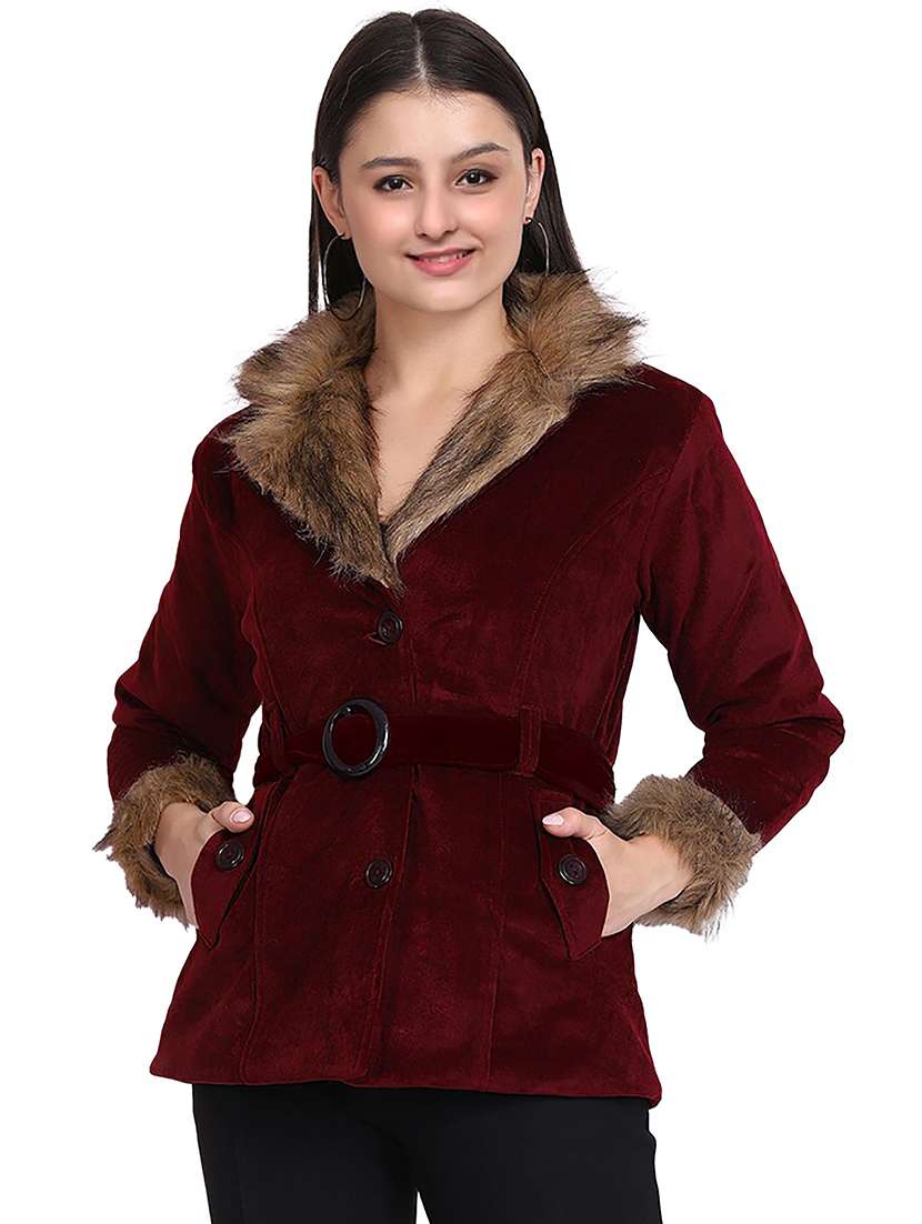 red faux fur jacket