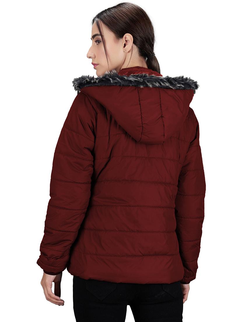 women maroon solid long sleeve quilted jacket - 19899859 - Standard Image - 2