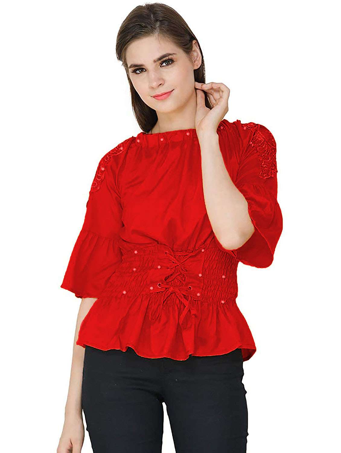 women's ruffle boat neck top