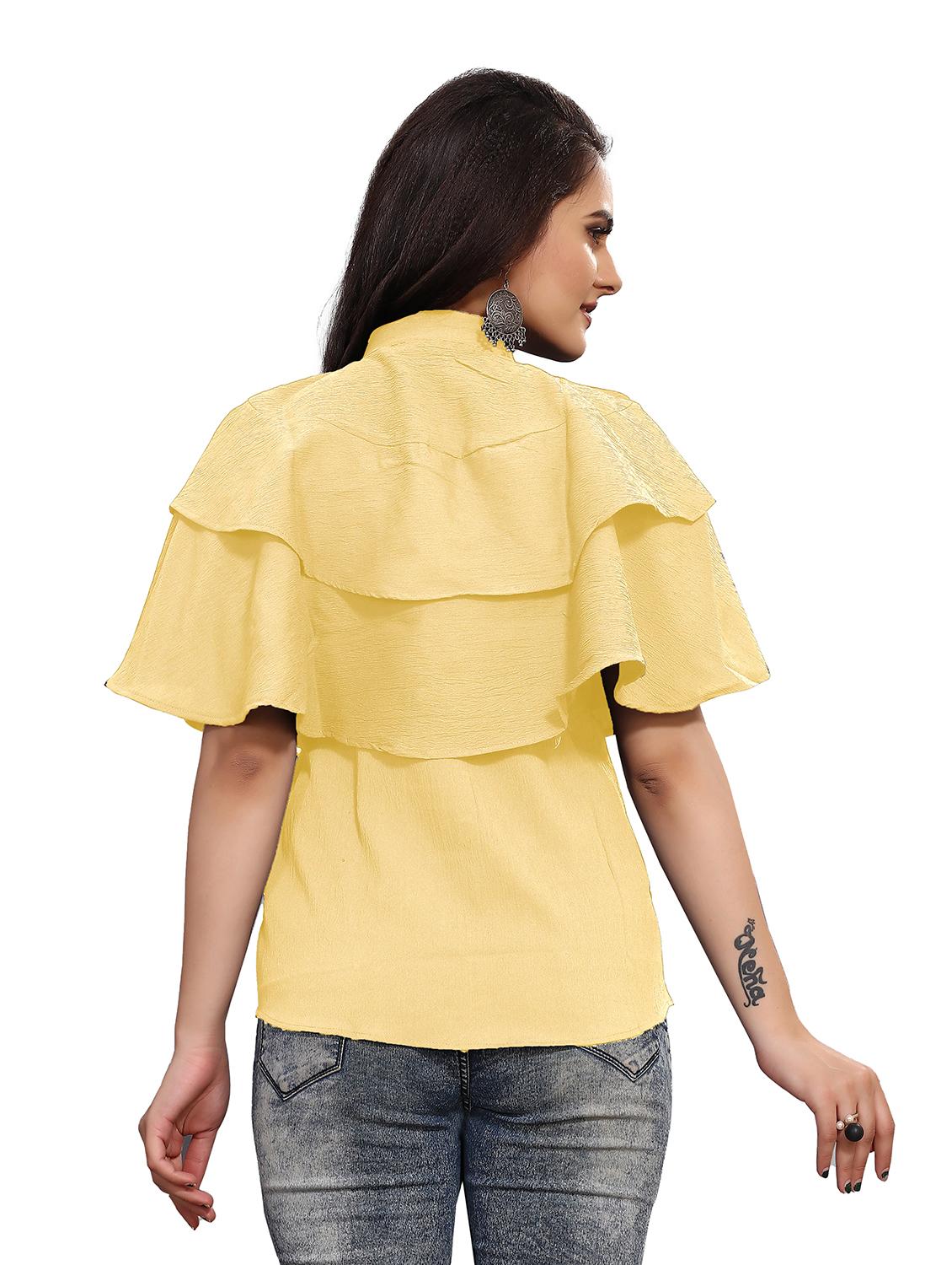 yellow solid mandarin neck cape sleeves regular top - 19900003 - Standard Image - 2