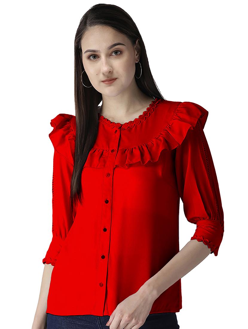 women's ruffle round neck top - 19900007 -  Zoom Image - 0