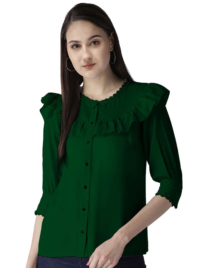 women's ruffle round neck top