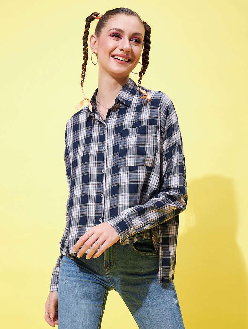 shirt collar check print regular shirt 