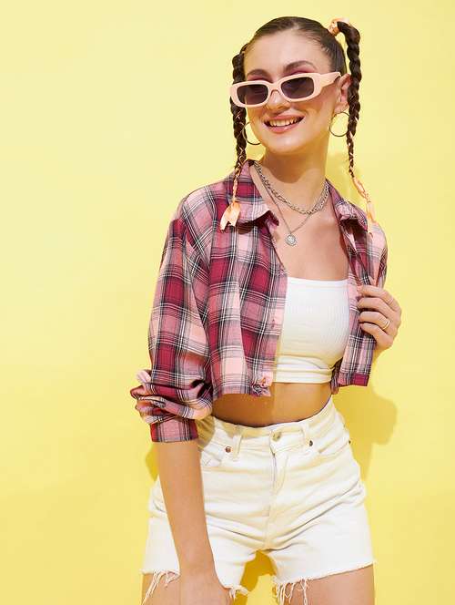 shirt collar check print crop shirt  - 19902776 -  Standard Image - 0