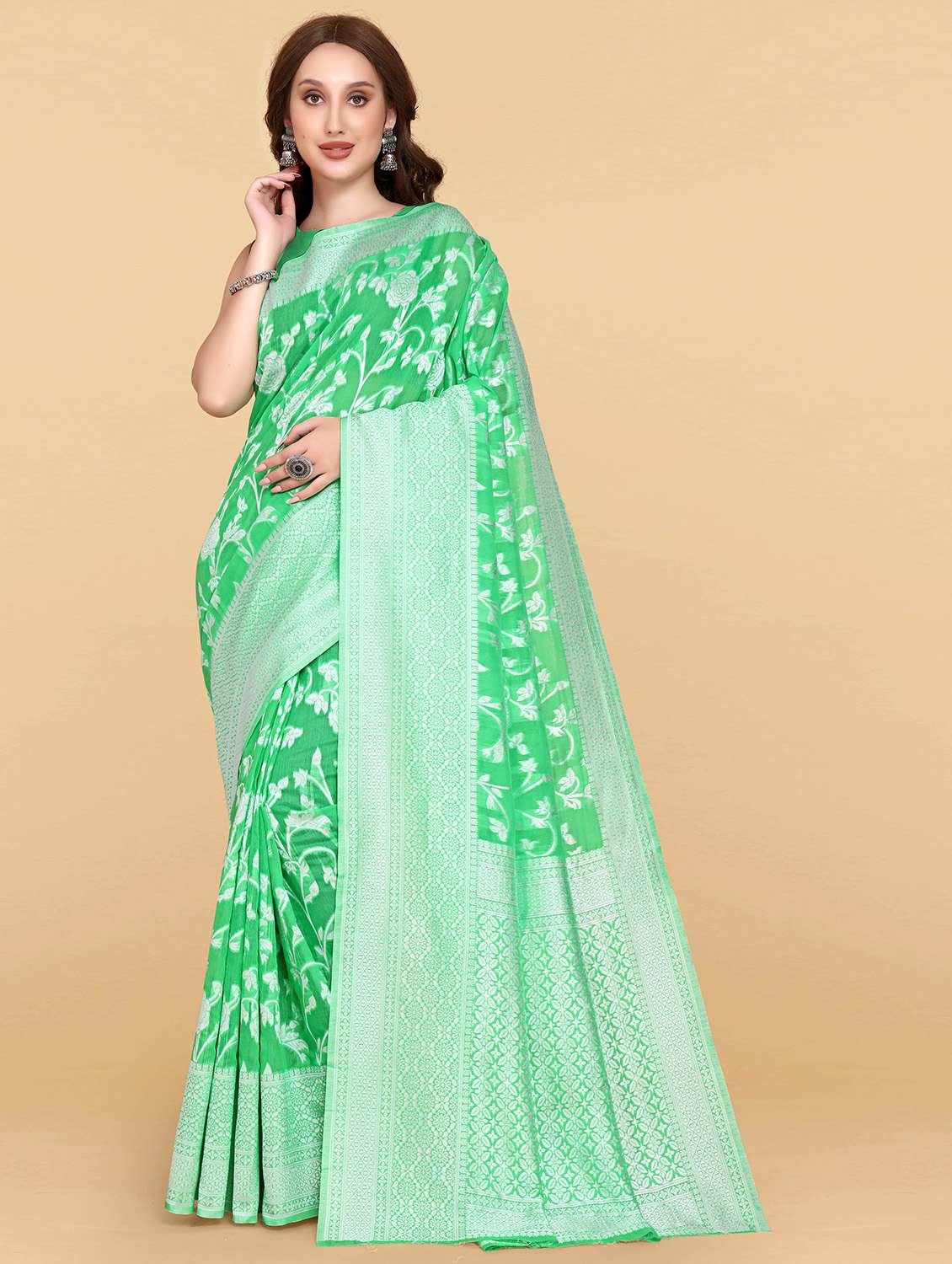green printed dharmavaram saree