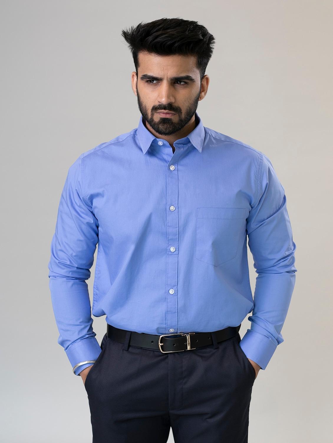 men light blue regular fit formal shirt