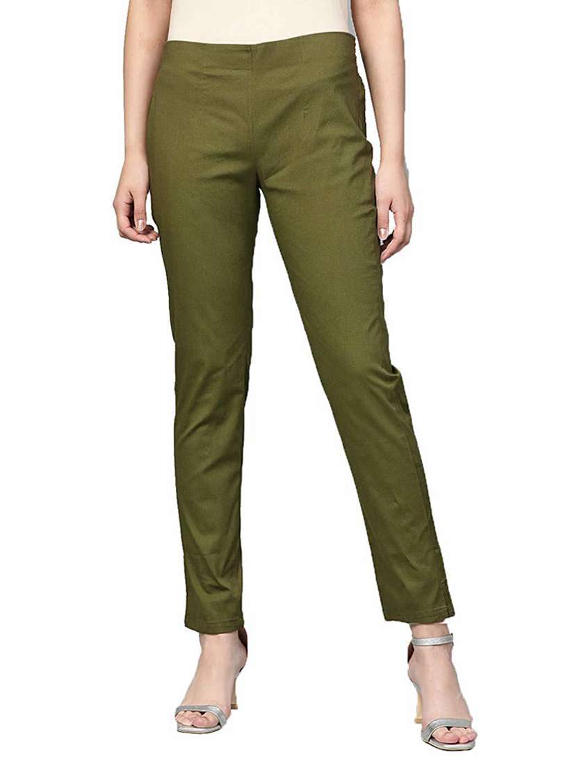 women mid-rise solid flat front trouser