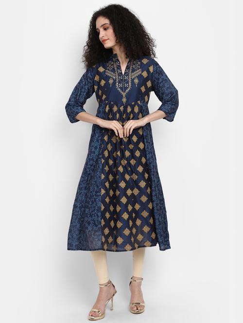 blue printed anarkali kurta - 19905045 -  Standard Image - 0