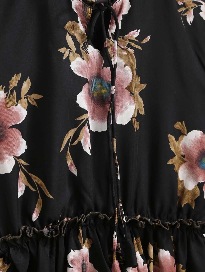 girls tie up neck bell sleeve frock - 19905064 -  Standard Image - 2