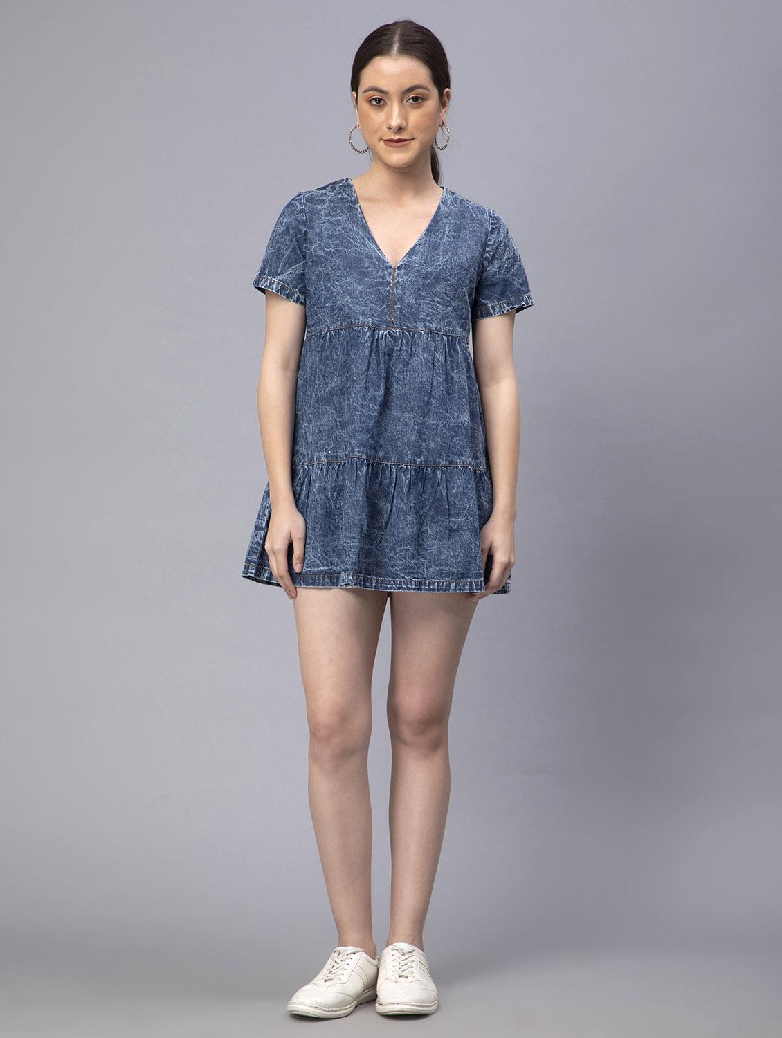 women blue fit & flare solid dress - 19905842 - Zoom Image - 0