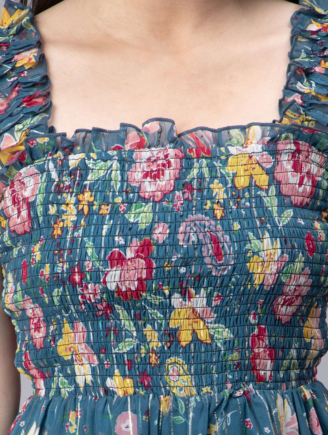 Women Floral Printed Sleeveless Tiered Dress