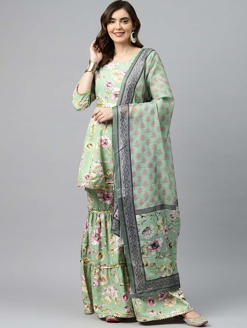 printed kurta sharara set with dupatta