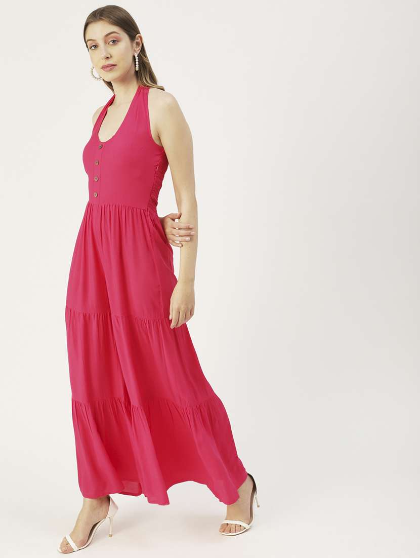 pink viscose full leg  jumpsuit