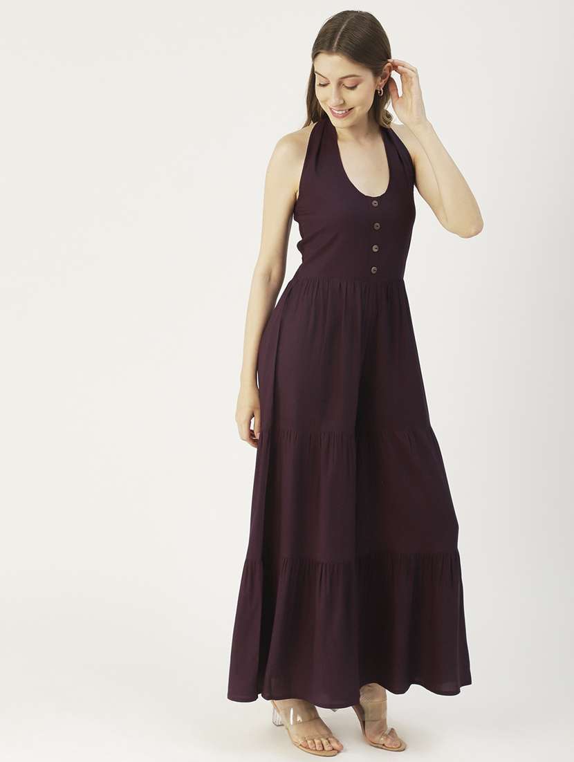 purple viscose full leg  jumpsuit