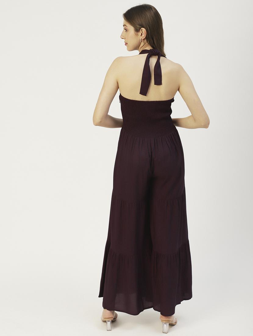 purple viscose full leg jumpsuit - 19907014 - Standard Image - 2
