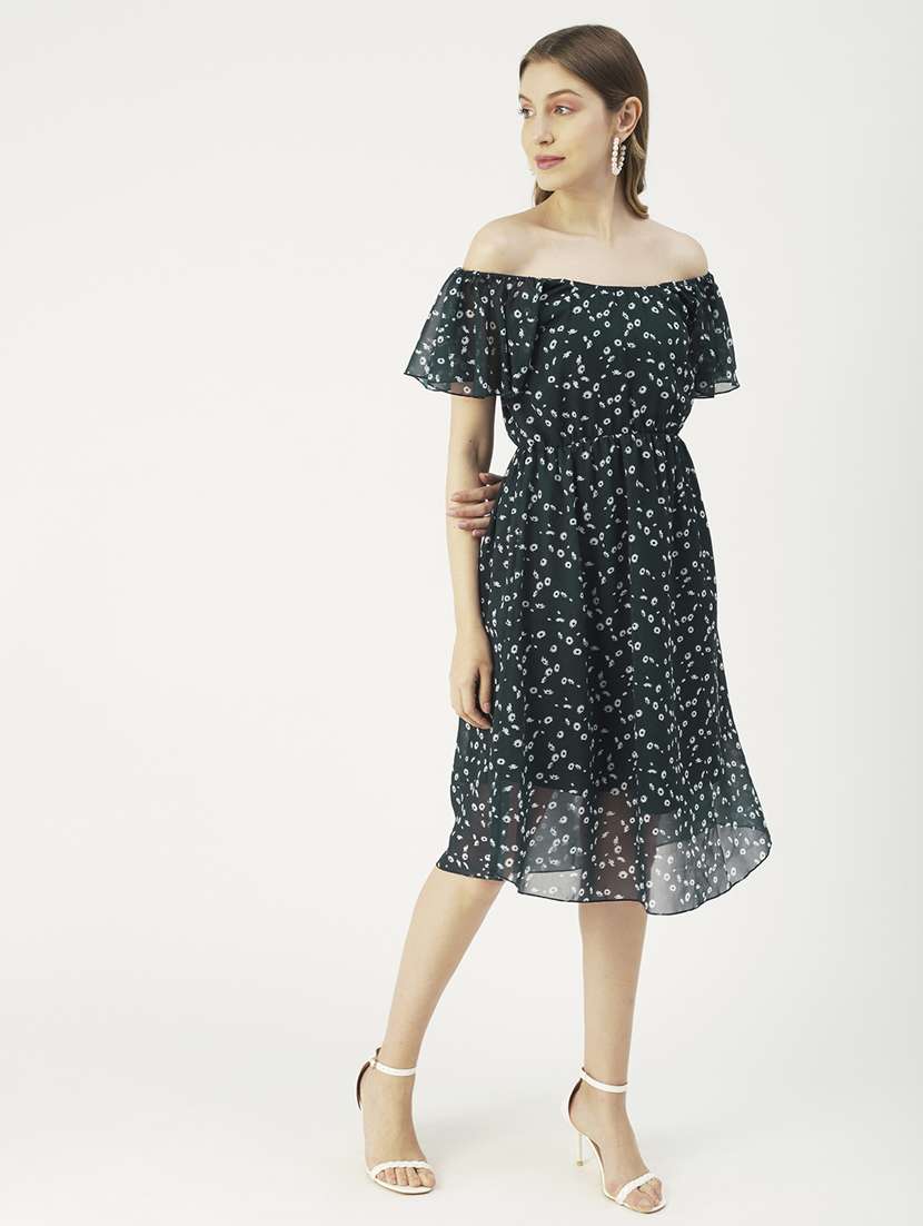 women printed off shoulder dress