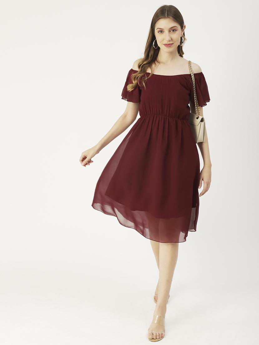 women's fit & flare solid dress - 19907199 -  Zoom Image - 0
