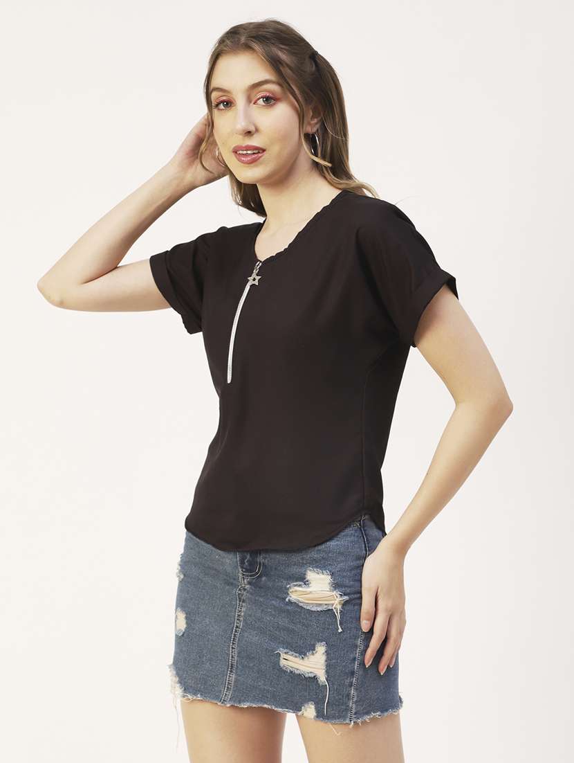 women's straight round neck top