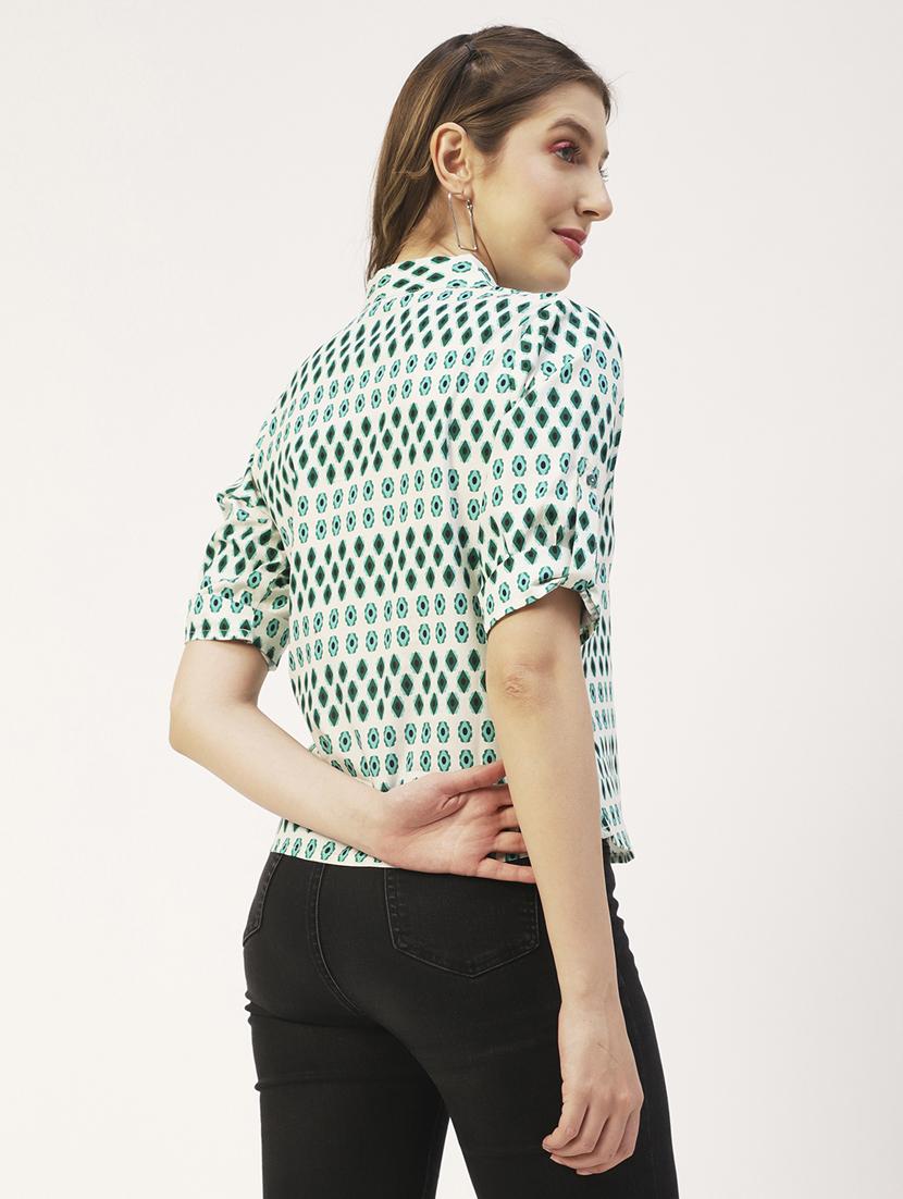 women's crop mandarin neck top - 19907313 - Standard Image - 2