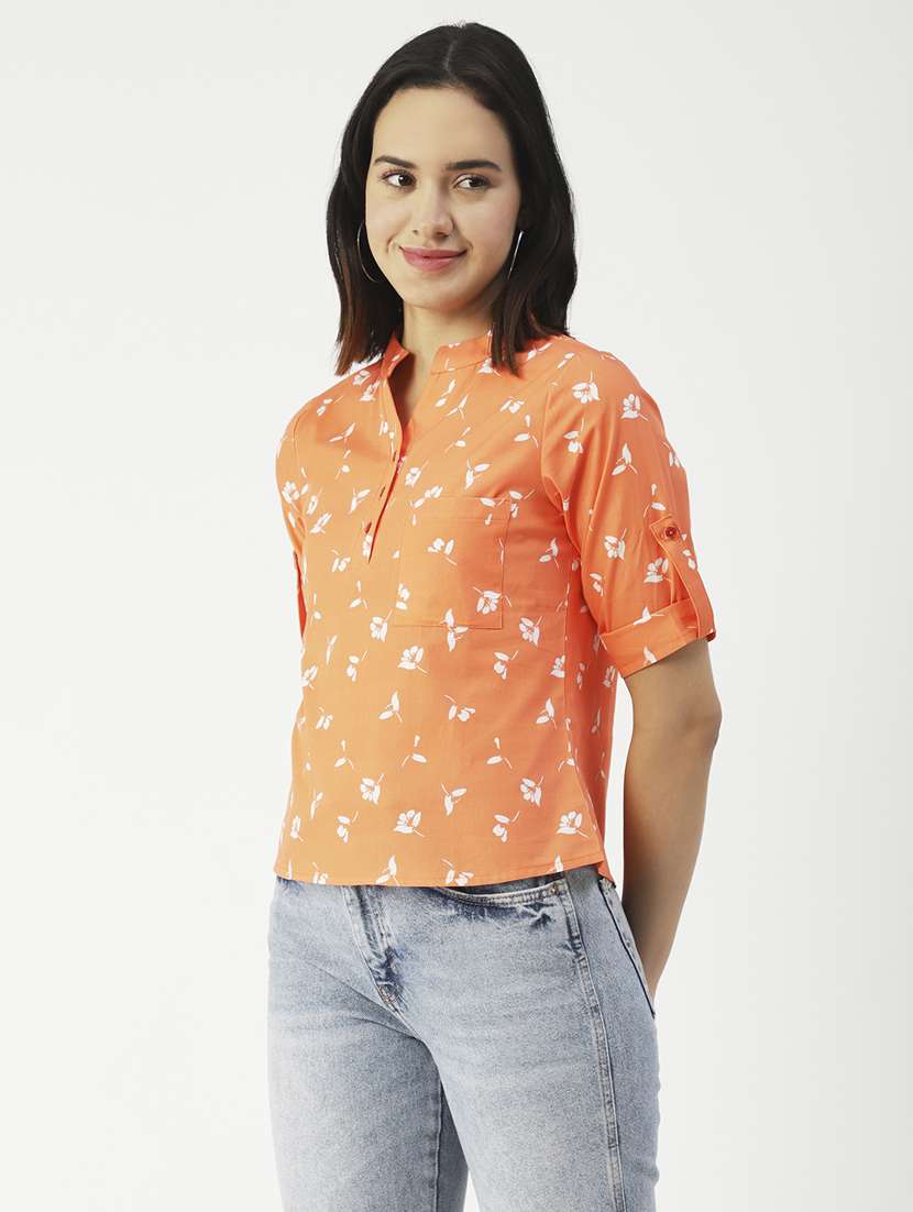 women's straight mandarin neck top