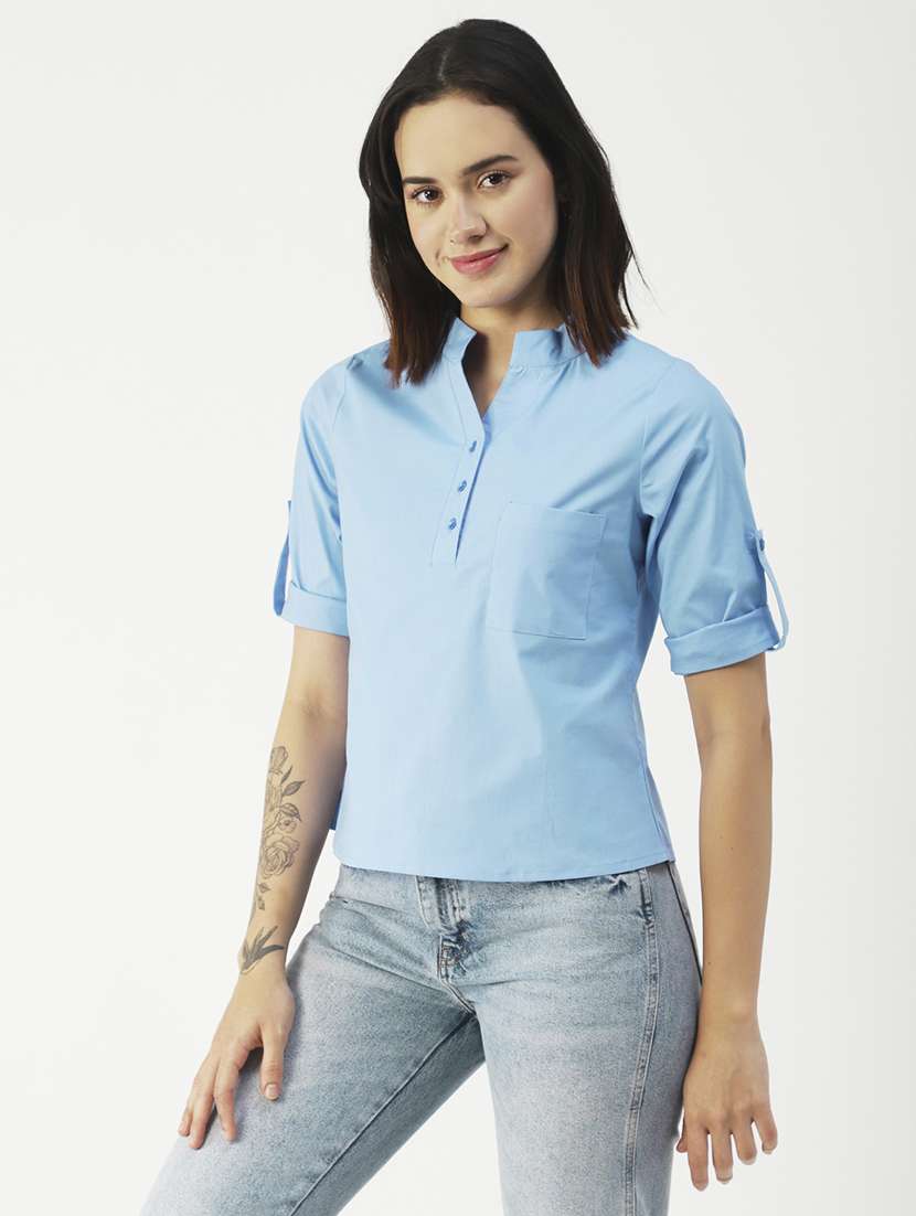 women's straight mandarin neck top