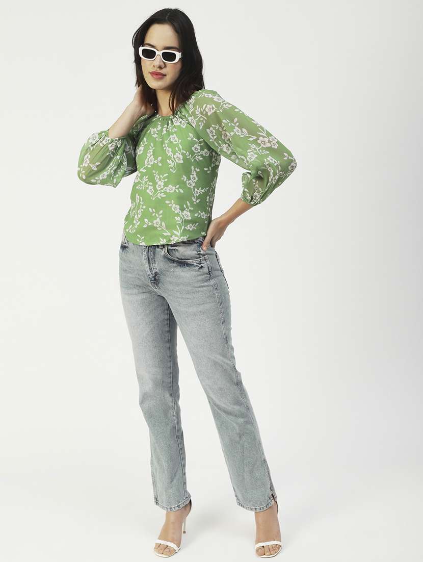 women green floral printed regular  top - 19907327 -  Standard Image - 2