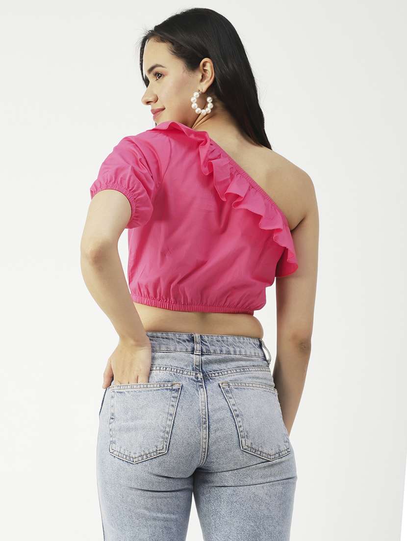 women's crop single shoulder top - 19907349 -  Standard Image - 2