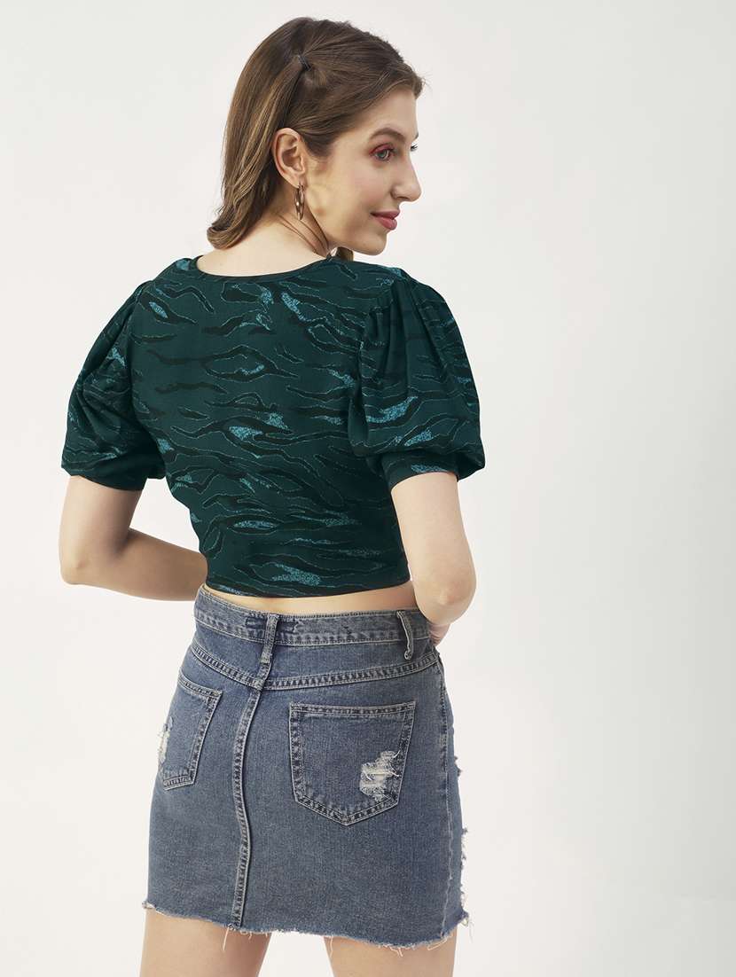 women green self design crop top - 19907364 - Standard Image - 2