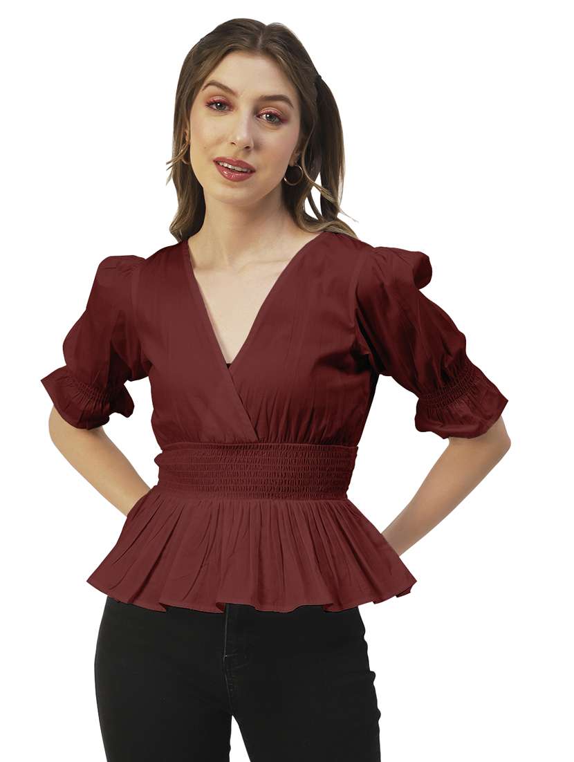 women's peplum v neck top