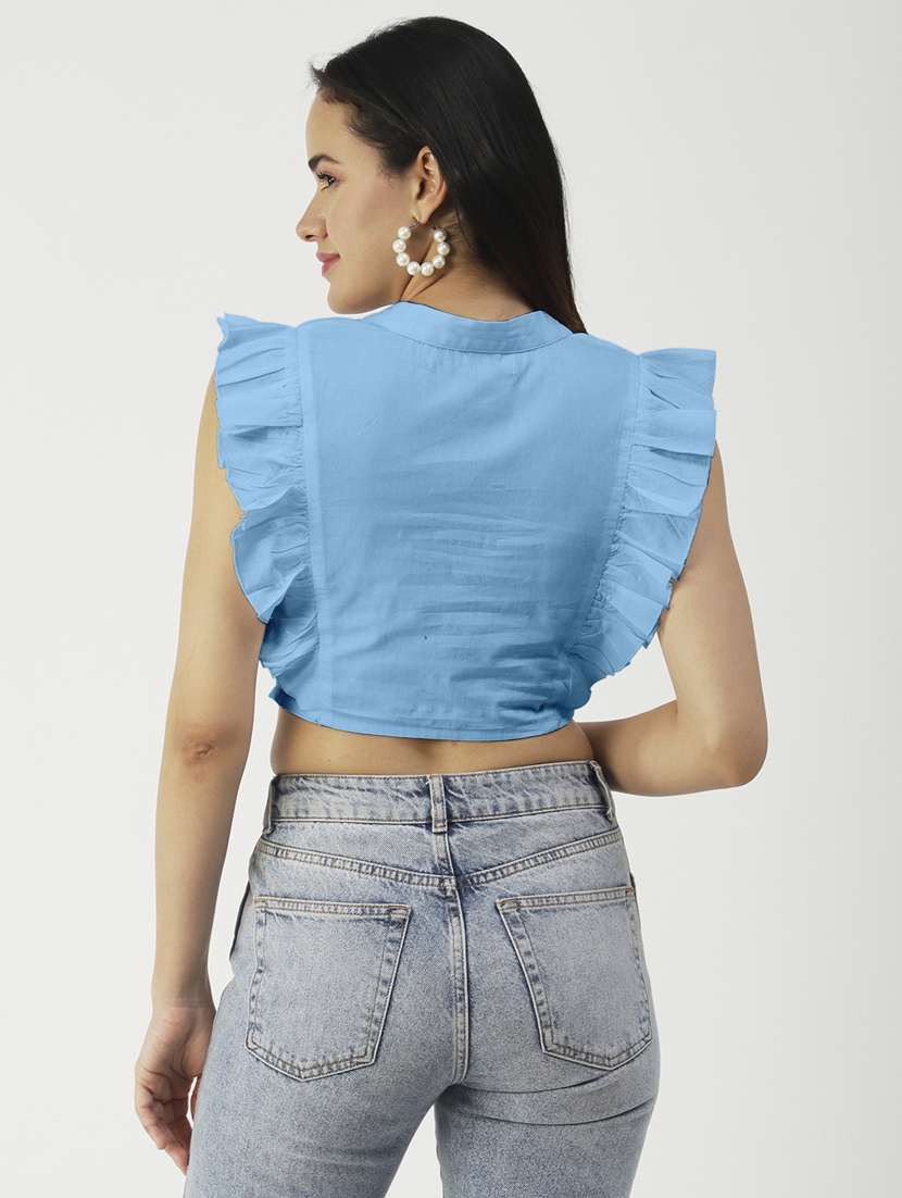 women's crop mandarin neck top - 19907393 - Standard Image - 2