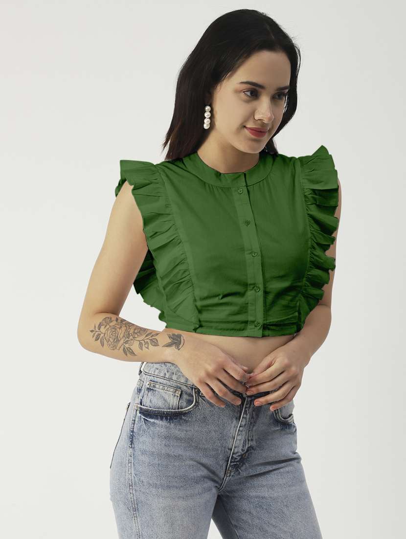 women's crop mandarin neck top