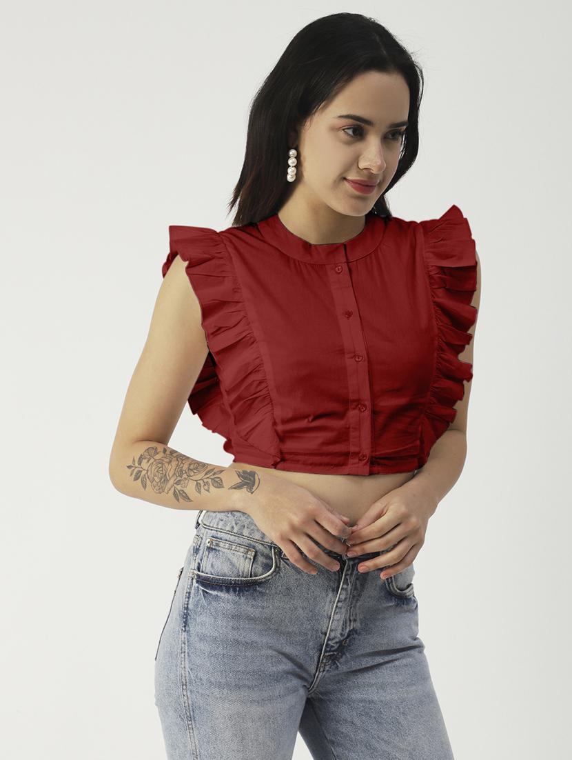 women's crop mandarin neck top - 19907396 -  Zoom Image - 0
