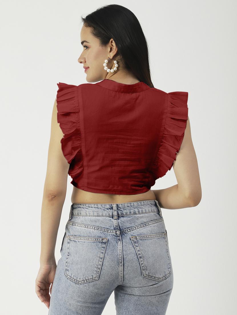 women's crop mandarin neck top - 19907396 - Standard Image - 2