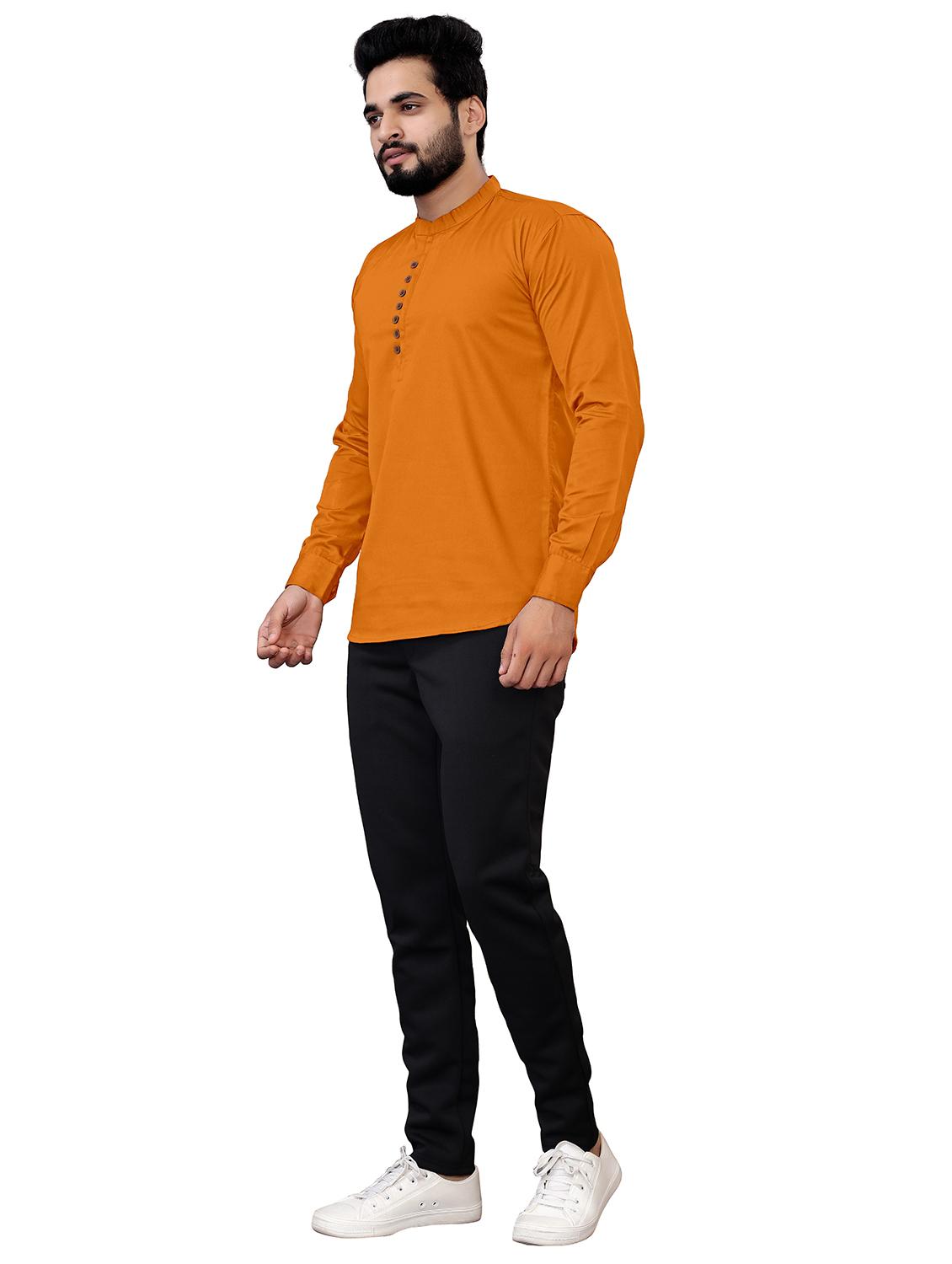 orange cotton blend short kurta - 19907484 - Standard Image - 2