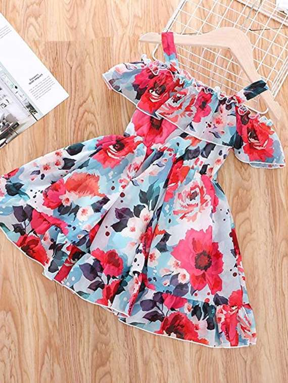 girls off shoulder cold shoulder frock