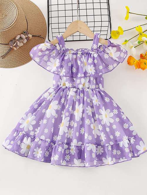 girls shoulder strap cold shoulder frock - 19907834 -  Standard Image - 0