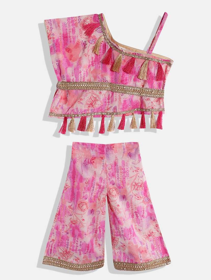 pink printed with gota patti top pant set