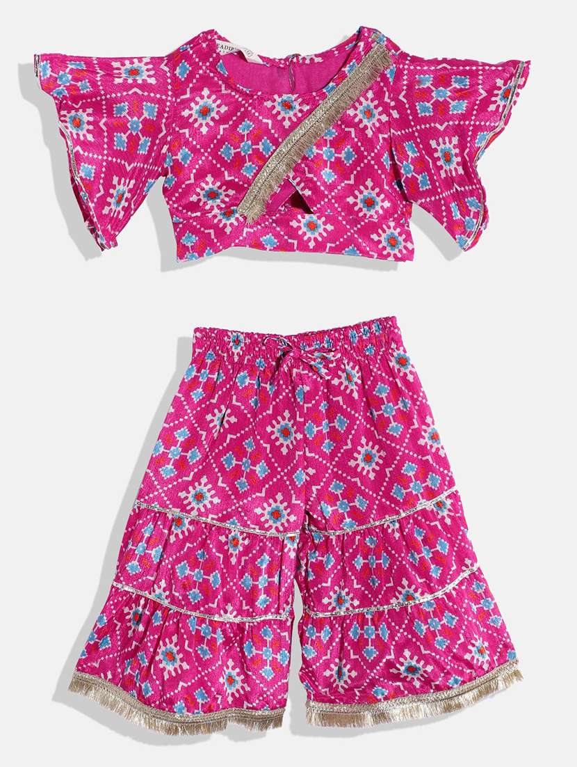 pink printed with gota work top pant set