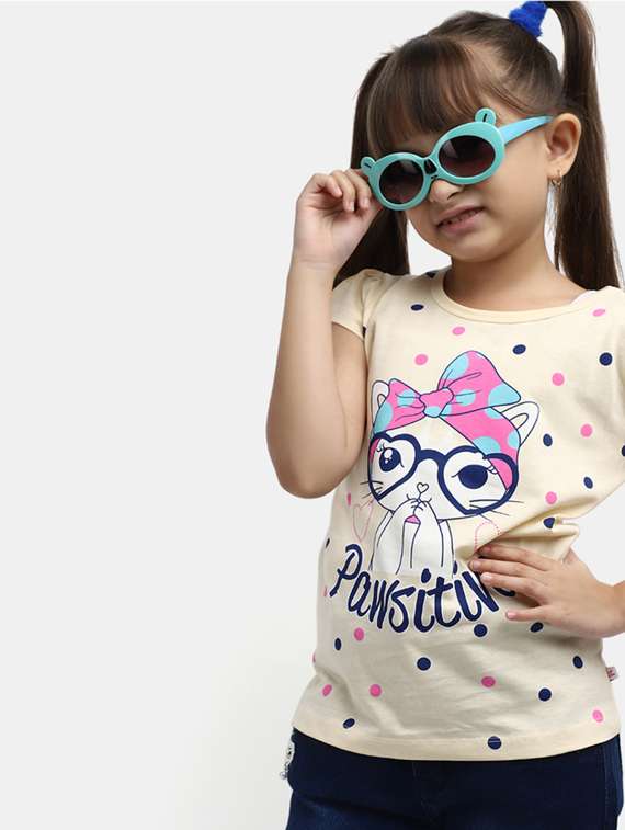 girls printed round neck regular tee - 19908617 -  Standard Image - 2