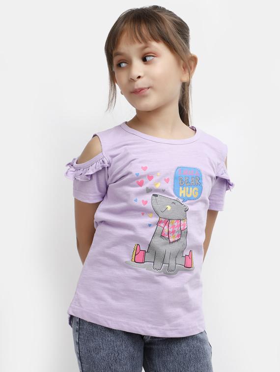 girls printed round neck regular tee