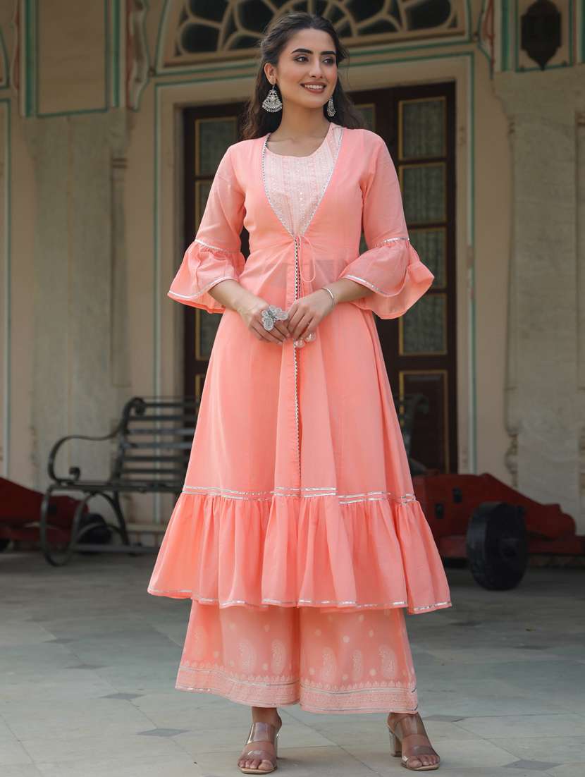 printed top with palazzo & jacket