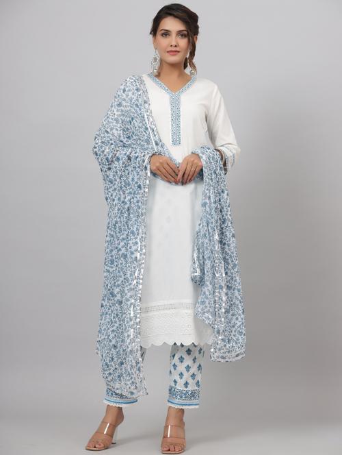 printed kurta pant set with dupatta   - 19910249 -  Standard Image - 0