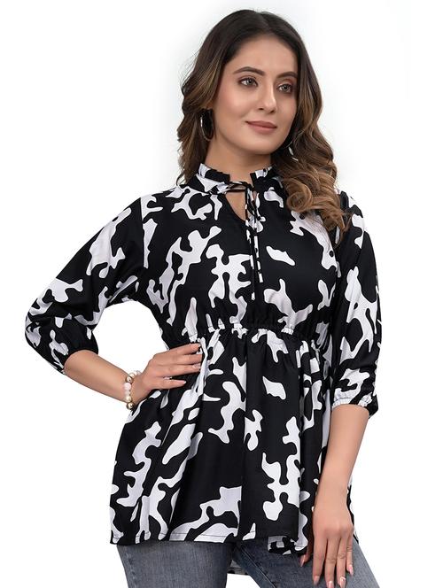 black printed 3/4 sleeves regular tunic - 19910558 -  Standard Image - 0