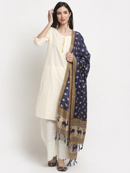 blue printed dupatta with fringes  - 19910841 -  Standard Image - 0