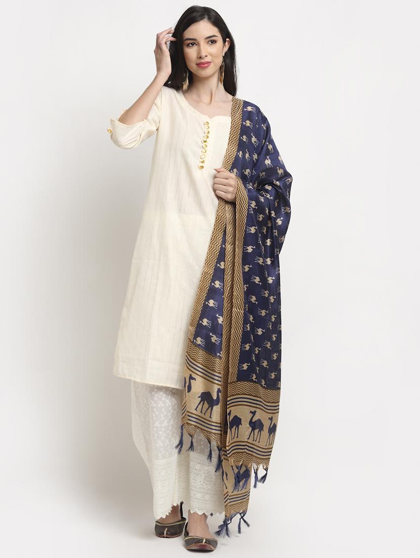 blue printed dupatta with fringes  - 19910841 -  Zoom Image - 0