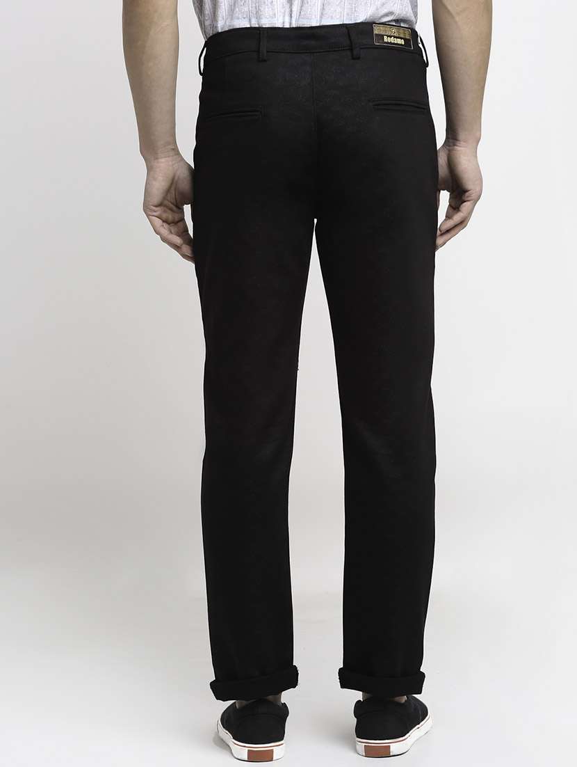 black cotton flat front casual trousers - 19911309 -  Standard Image - 2