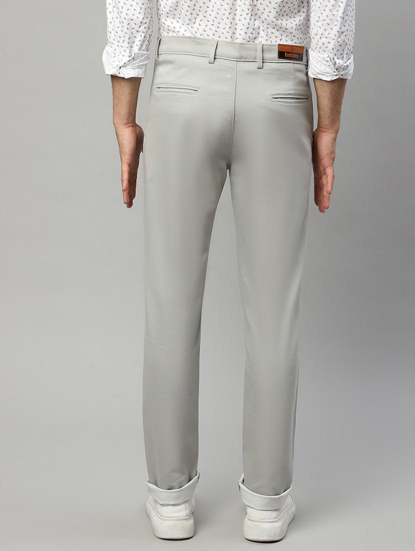 grey cotton flat front casual trousers - 19911318 - Standard Image - 2