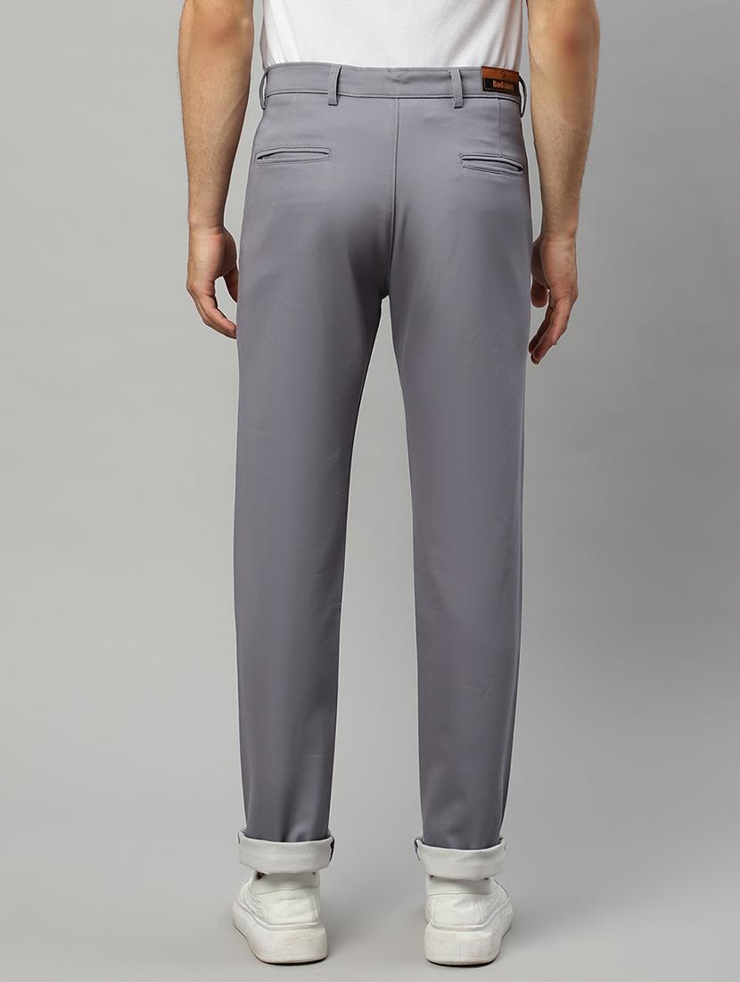 grey cotton flat front casual trousers - 19911322 - Standard Image - 2